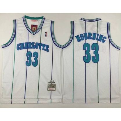 Mitchell And Ness Charlotte Hornets #33 Alonzo Mourning White Throwback Stitched NBA Jersey
