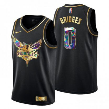Charlotte Charlotte Hornets #0 Miles Bridges Men's Golden Edition Diamond Logo 2021/22 Swingman Jersey - Black