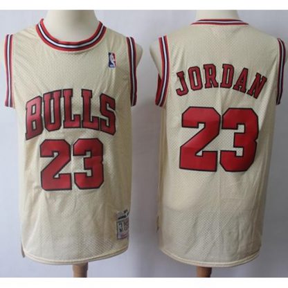 Mitchell And Ness Chicago Bulls #23 Michael Jordan Cream Throwback Stitched NBA Jersey