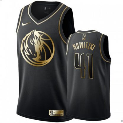 Nike Dallas Mavericks #41 Dirk Nowitzki Men's Black Golden Edition Swingman NBA Jersey