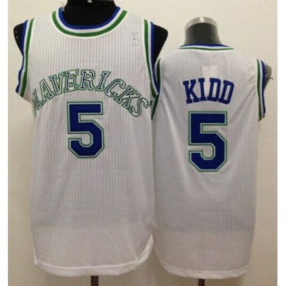 Dallas Mavericks #5 Jason Kidd White Throwback Stitched NBA Jersey