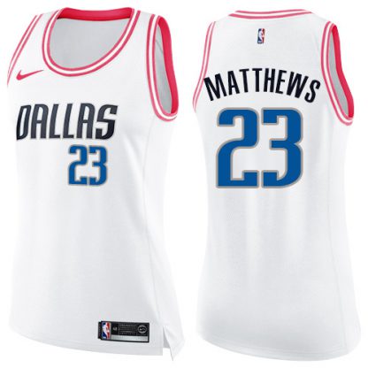 Nike Dallas Mavericks #23 Wesley Matthews White/Pink Women's NBA Swingman Fashion Jersey