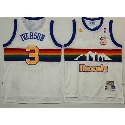 Denver Nuggets #3 Allen Iverson White Throwback Stitched NBA Jersey
