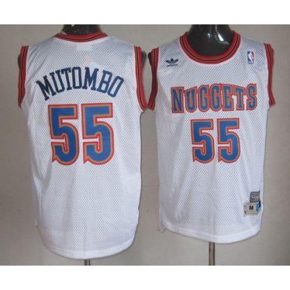 Denver Nuggets #55 Dikembe Mutombo White Swingman Throwback Stitched NBA Jersey