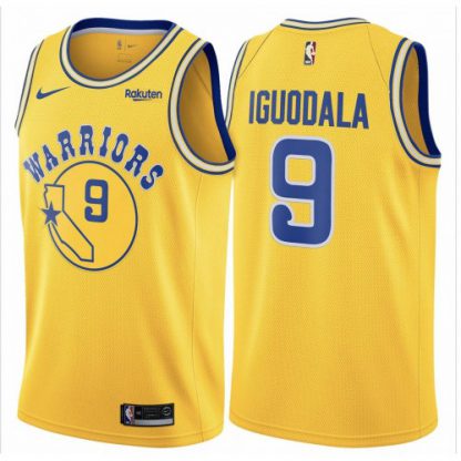 Nike Golden State Warriors #9 Andre Iguodala Gold Throwback NBA Swingman Hardwood Classics Jersey