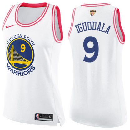 Nike Golden State Warriors #9 Andre Iguodala White/Pink The Finals Patch Women's NBA Swingman Fashion Jersey