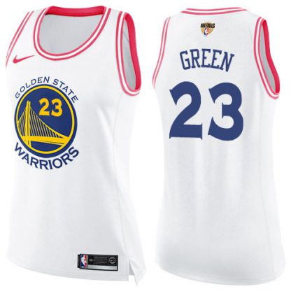 Nike Golden State Warriors #23 Draymond Green White/Pink The Finals Patch Women's NBA Swingman Fashion Jersey