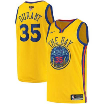 Nike Golden State Warriors #35 Kevin Durant Gold The Finals Patch NBA Swingman City Edition Jersey