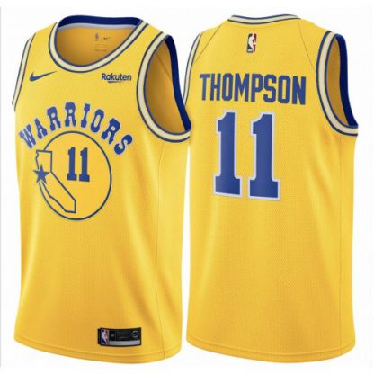 Nike Golden State Warriors #11 Klay Thompson Gold Throwback NBA Swingman Hardwood Classics Jersey