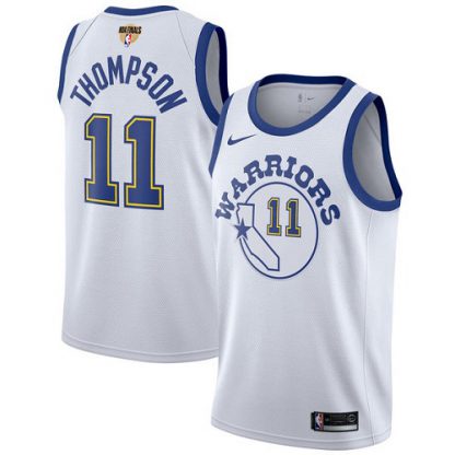 Nike Golden State Warriors #11 Klay Thompson White Throwback The Finals Patch NBA Swingman Hardwood Classics Jersey