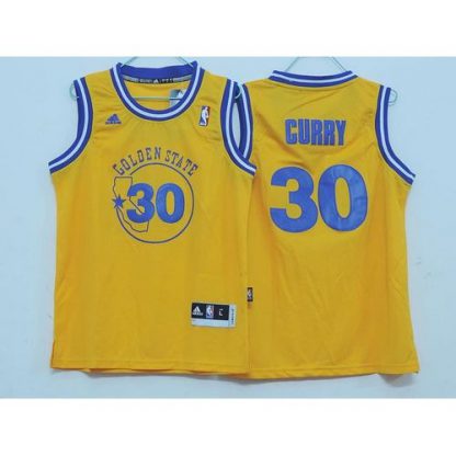 Golden State Warriors #30 Stephen Curry Gold Throwback Stitched Youth NBA Jersey