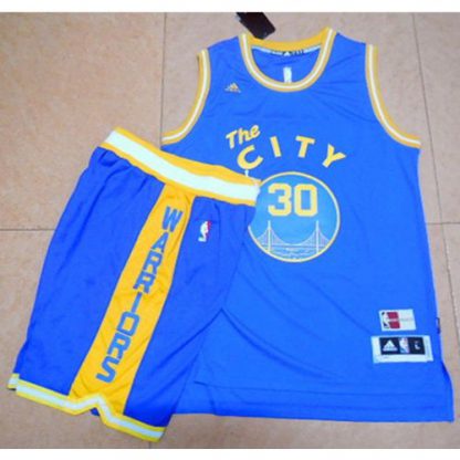 Golden State Warriors #30 Stephen Curry Blue Throwback The City A Set Stitched NBA Jersey