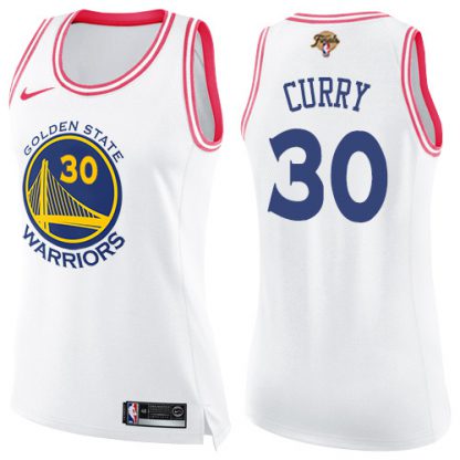 Nike Golden State Warriors #30 Stephen Curry White/Pink Women's 2022 NBA Finals Swingman Fashion Jersey