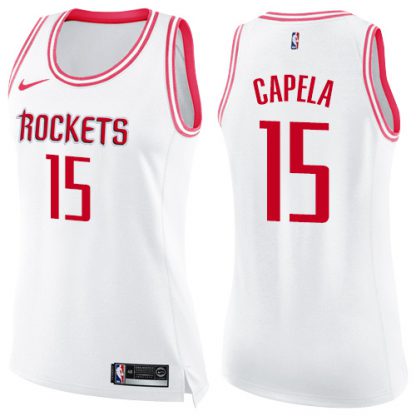 Nike Houston Rockets #15 Clint Capela White/Pink Women's NBA Swingman Fashion Jersey