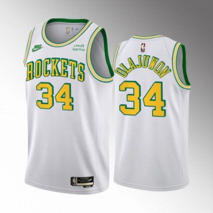 Nike Houston Rockets #34 Hakeem Olajuwon Men's White NBA 2022-23 Classic Edition Jersey