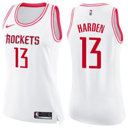 Nike Houston Rockets #13 James Harden White/Pink Women's NBA Swingman Fashion Jersey