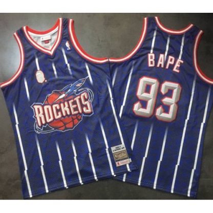 Mitchell And Ness A Bathing Ape Houston Rockets #93 Bape Navy Stitched NBA Jersey