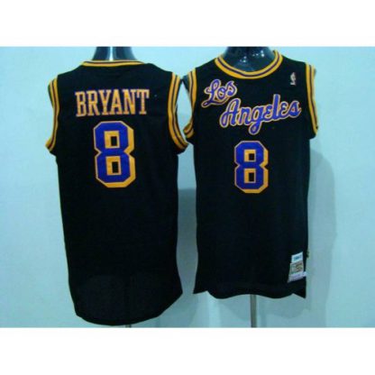 Mitchell and Ness Los Angeles Lakers #8 Kobe Bryant Black Purple/Yellow Number Stitched Throwback NBA Jersey