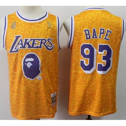 Mitchell And Ness 1996-97 A Bathing Ape Los Angeles Lakers #93 Bape Gold Stitched NBA Jersey