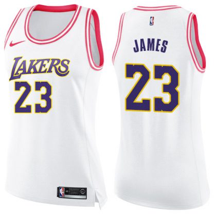 Nike Los Angeles Lakers #23 LeBron James White/Pink Women's NBA Swingman Fashion Jersey