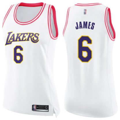 Nike Los Angeles Lakers #6 LeBron James White/Pink Women's NBA Swingman Fashion Jersey