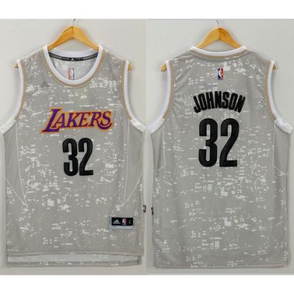 Los Angeles Lakers #32 Orlando Magic Johnson Grey City Light Stitched NBA Jersey