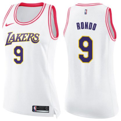 Nike Los Angeles Lakers #9 Rajon Rondo White/Pink Women's NBA Swingman Fashion Jersey