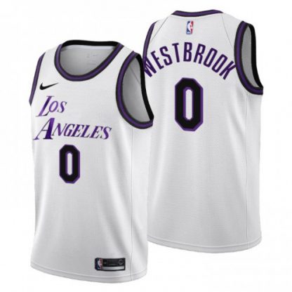 Nike Los Angeles Lakers #0 Russell Westbrook Men's 2022-23 City Edition NBA Jersey - Cherry Blossom White
