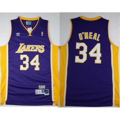 Los Angeles Lakers #34 Shaquille O'Neal Purple Throwback Stitched NBA Jersey
