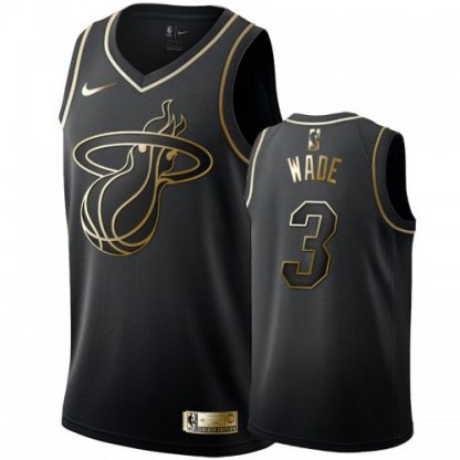 Nike Miami Heat #3 Dwyane Wade Men's Black Golden Edition Swingman NBA Jersey