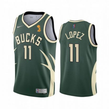 Nike Milwaukee Bucks #11 Brook Lopez Youth 2021 NBA Finals Champions Swingman Earned Edition Jersey Green