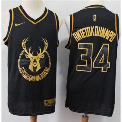 Nike Milwaukee Bucks #34 Giannis Antetokounmpo Black/Gold NBA Swingman Limited Edition Jersey