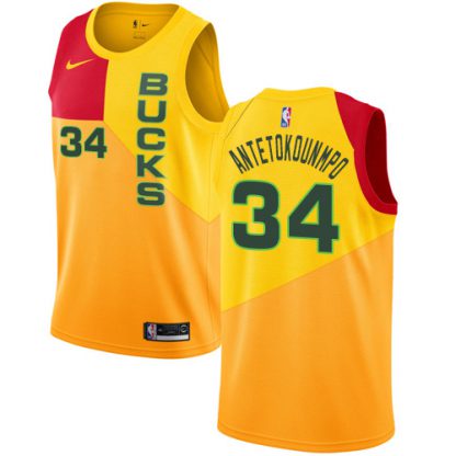 Nike Milwaukee Bucks #34 Giannis Antetokounmpo Yellow NBA Swingman City Edition 2018/19 Jersey