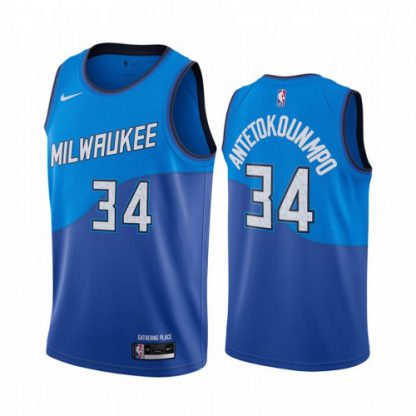 Nike Milwaukee Bucks #34 Giannis Antetokounmpo Blue NBA Swingman 2020-21 City Edition Jersey