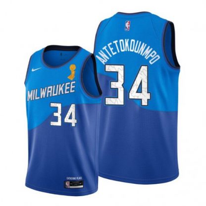 Nike Milwaukee Bucks #34 Giannis Antetokounmpo 2021 NBA Finals Champions City Edition Jersey Blue
