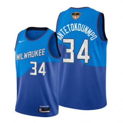Nike Milwaukee Bucks #34 Giannis Antetokounmpo Youth 2021 NBA Finals Bound City Edition Jersey Blue