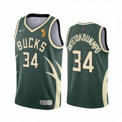 Nike Milwaukee Bucks #34 Giannis Antetokounmpo Youth 2021 NBA Finals Champions Swingman Earned Edition Jersey Green