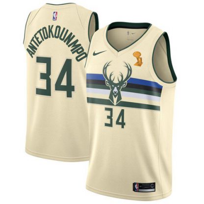 Nike Milwaukee Bucks #34 Giannis Antetokounmpo Youth 2021 NBA Finals Champions Swingman City Edition Jersey Cream