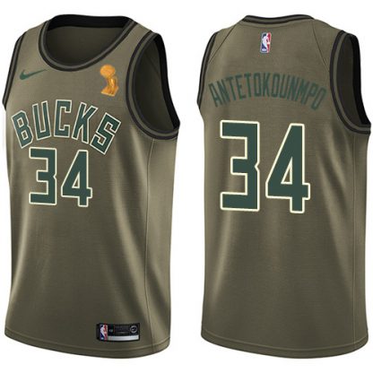 Nike Milwaukee Bucks #34 Giannis Antetokounmpo Women's 2021 NBA Finals Champions Swingman Salute to Service Jersey Green