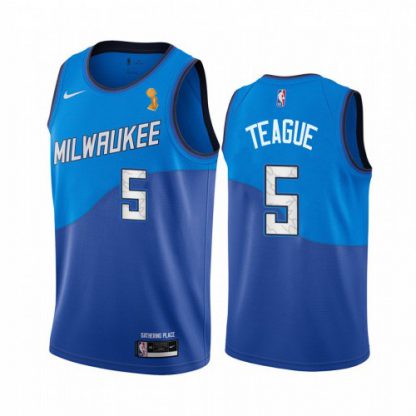 Nike Milwaukee Bucks #5 Jeff Teague Youth 2021 NBA Finals Champions City Edition Jersey Blue