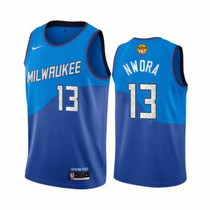 Nike Milwaukee Bucks #13 Jordan Nwora Men's 2021 NBA Finals Bound City Edition Jersey Blue