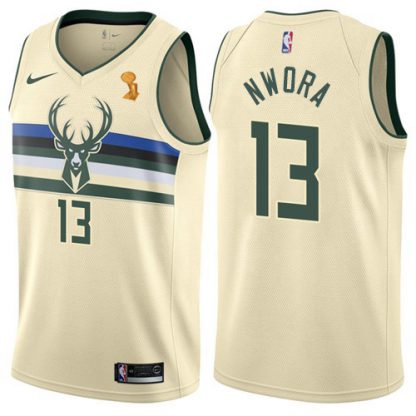 Nike Milwaukee Bucks #13 Jordan Nwora 2021 NBA Finals Champions Swingman City Edition Jersey Cream
