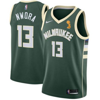 Nike Milwaukee Bucks #13 Jordan Nwora 2021 NBA Finals Champions Swingman Icon Edition Jersey Green