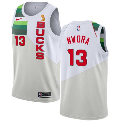 Nike Milwaukee Bucks #13 Jordan Nwora 2021 NBA Finals Champions Swingman Earned Edition Jersey White