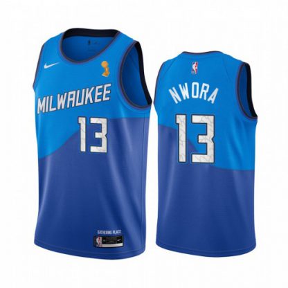 Nike Milwaukee Bucks #13 Jordan Nwora Women's 2021 NBA Finals Champions City Edition Jersey Blue