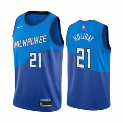 Nike Milwaukee Bucks #21 Jrue Holiday Blue NBA Swingman 2020-21 City Edition Jersey