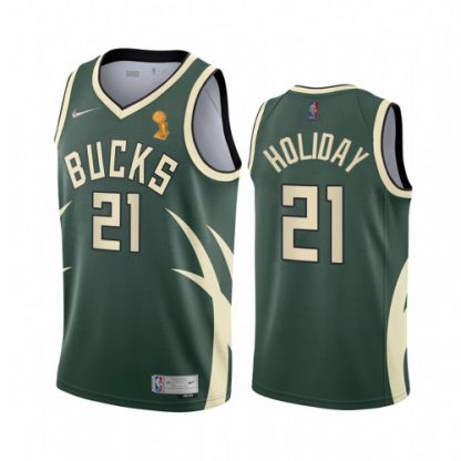 Nike Milwaukee Bucks #21 Jrue Holiday 2021 NBA Finals Champions Swingman Earned Edition Jersey Green
