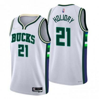 Milwaukee Milwaukee Bucks #21 Jrue Holiday Men's Nike White 2021/22 Swingman NBA Jersey - City Edition