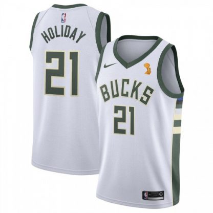 Nike Milwaukee Bucks #21 Jrue Holiday Youth 2021 NBA Finals Champions Swingman Association Edition Jersey White