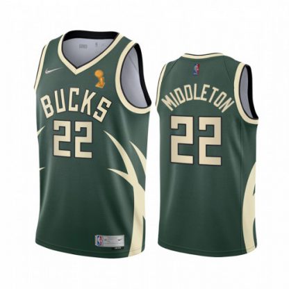Nike Milwaukee Bucks #22 Khris Middleton Youth 2021 NBA Finals Champions Swingman Earned Edition Jersey Green